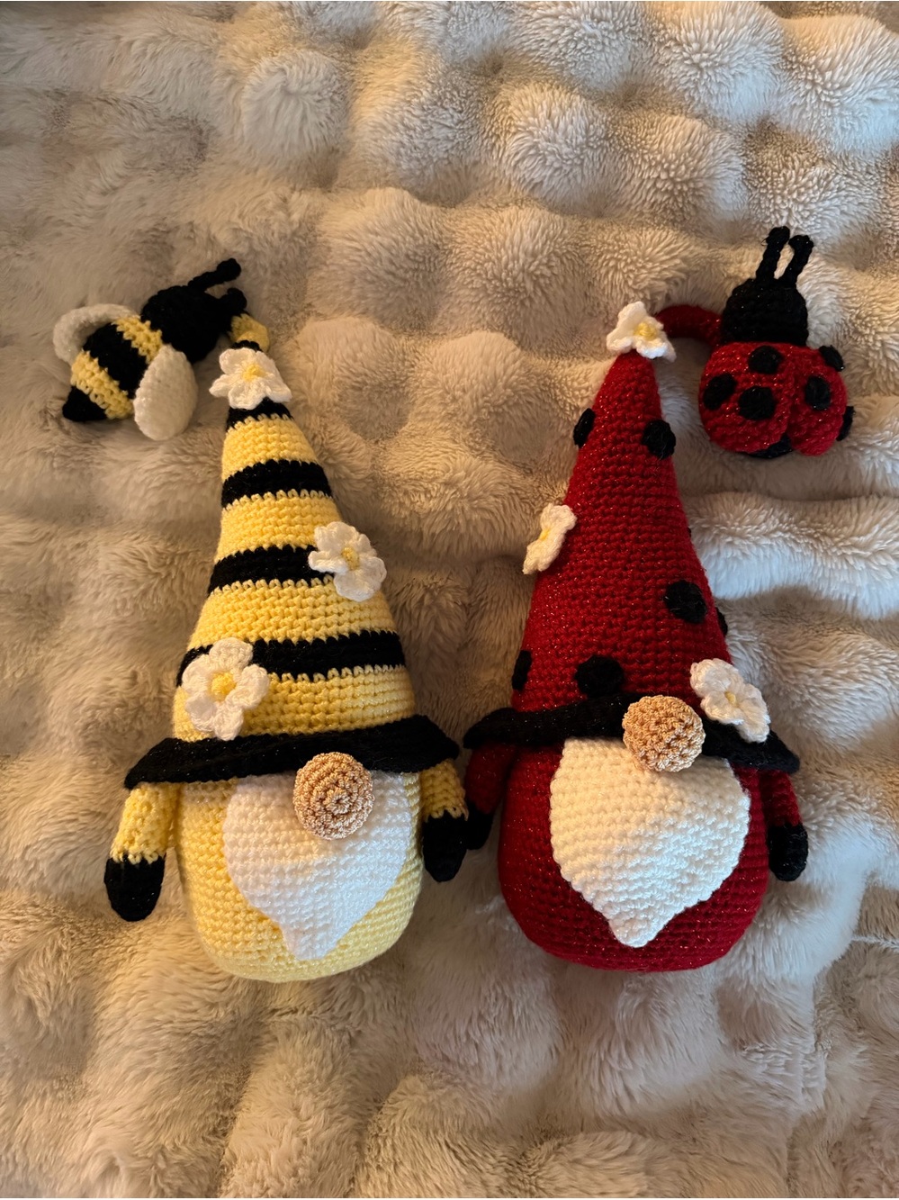 Handmade Crochet Bee & Ladybug Gnomes - Yellow & Red